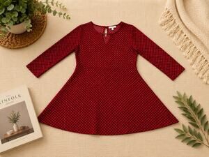 Chaus New York Women’s L Red Black Geometric Fit & Flare Tunic Top 3/4 Sleeve